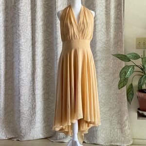 NWT JJ's House Yellow Gold 50s Style Chiffon Convertible Cocktail Dress Size 8